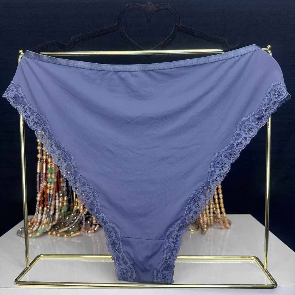 4072 Culotte Échancrée Dentelle Fleurie Bleu Gris. Taille 2XL large