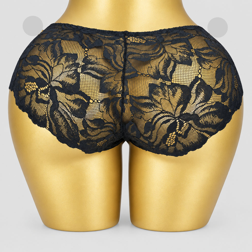 4164 Culotte Shorty Noire Dentelle Florale Grand Motif – Élégance Absolue. Taille M