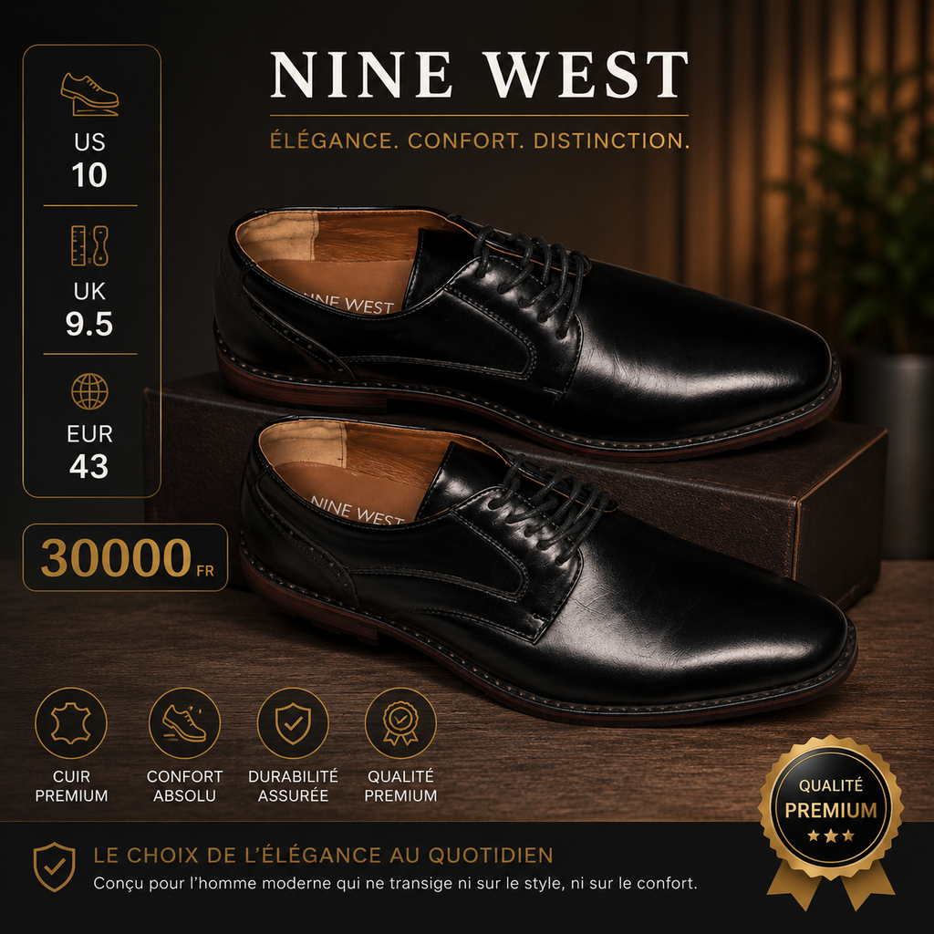 1203 - Chaussures Homme Nine West Cuir Premium – Derby Noir Brogue Pointure 43
