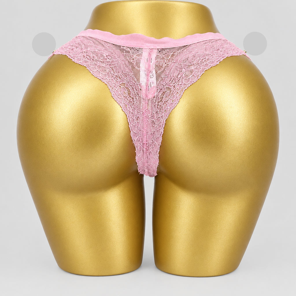 4192 Culotte Rose Pâle Dentelle Florale Fine – Délicatesse Romantique. Taille L