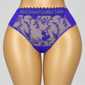 4195 Culotte Bleue Dentelle Florale Taille Haute – Éclat Mystique. Taille L