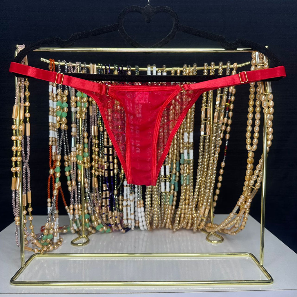 4096 String Rouge Passion Dentelle Fleurie & Bretelles Ajustables – Séduction Assumée. Taille L
