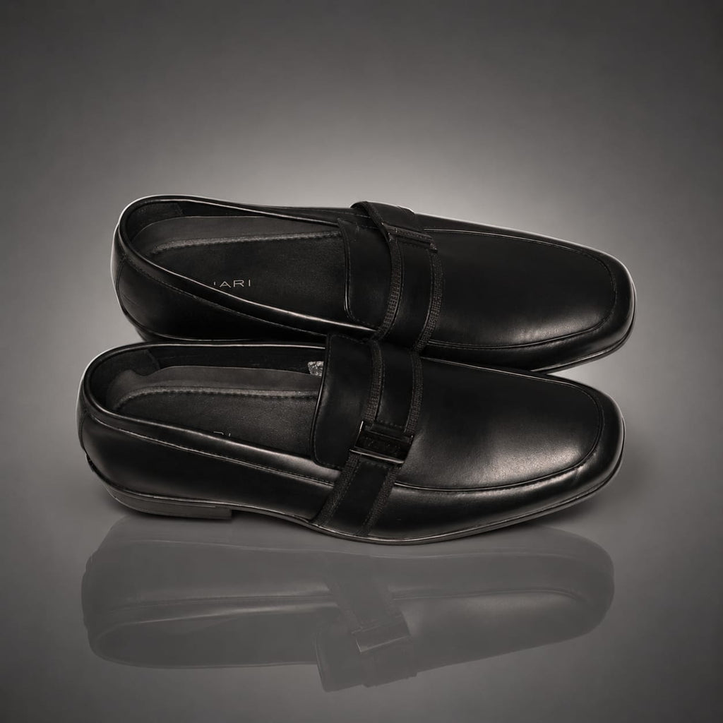 1204 - Mocassins Homme Cuir Noir – Loafer Boucle Métal Pointure 45