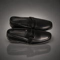 1204 - Mocassins Homme Cuir Noir – Loafer Boucle Métal Pointure 45