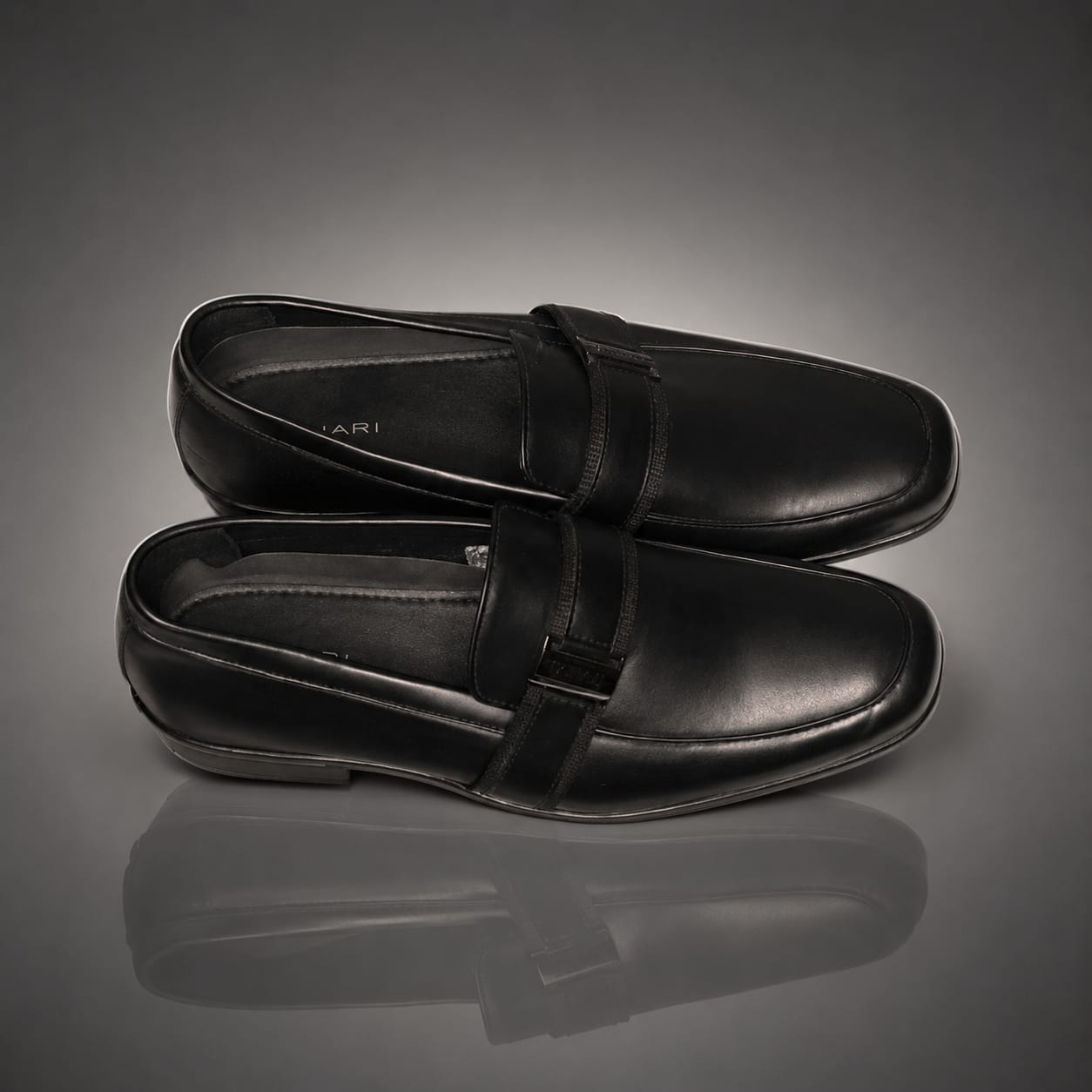 1204 - Mocassins Homme Cuir Noir – Loafer Boucle Métal Pointure 45