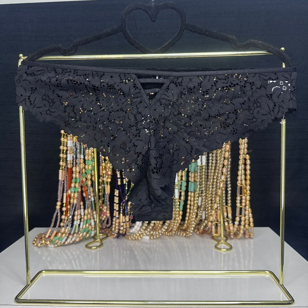 4093 Culotte Noire Dentelle Fleurie Détail Lacé – Sensualité Chic. Taille L