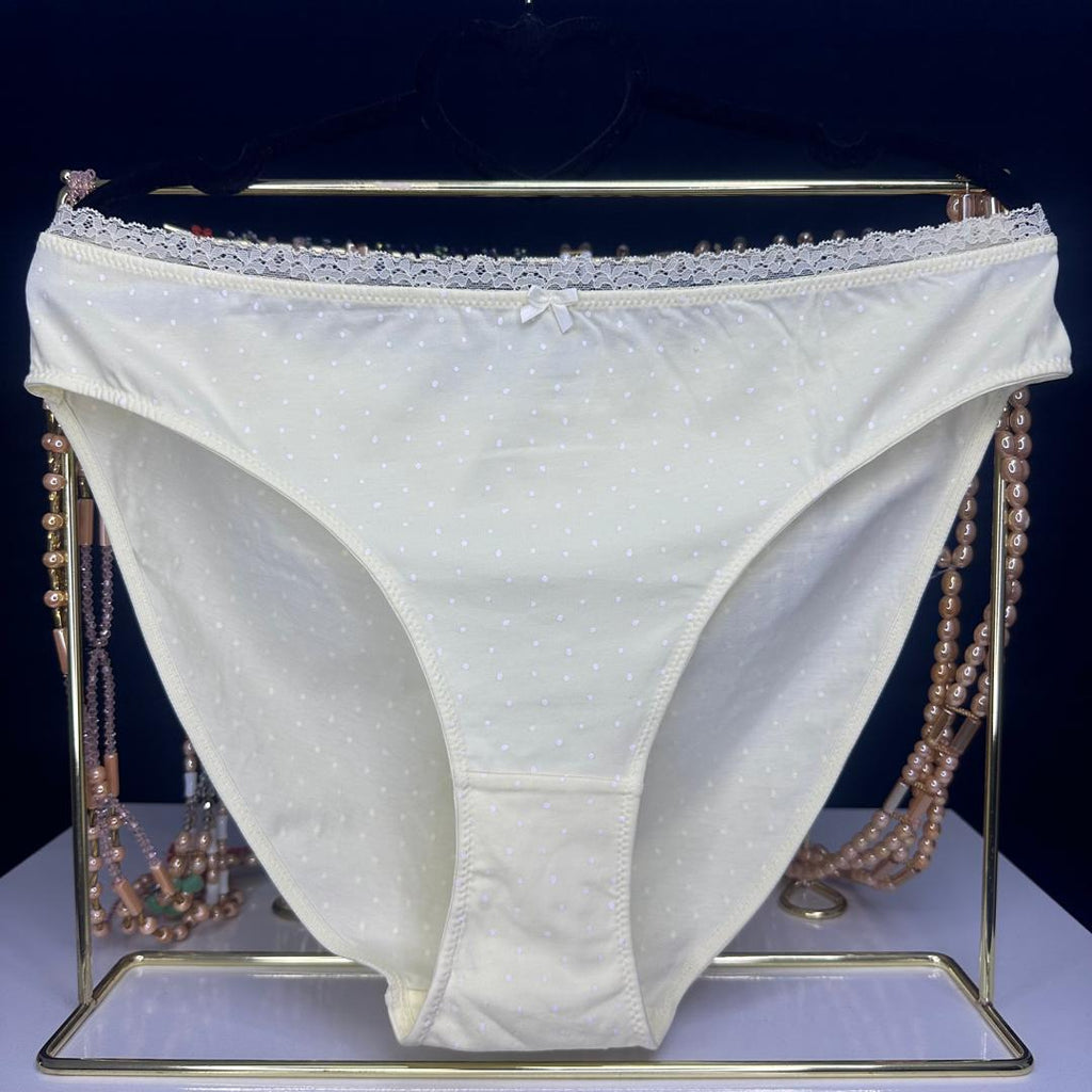 4082 Culotte Coton Écru à Pois – Dentelle Fleurie – GINA BENOTTI. Taille 2XL