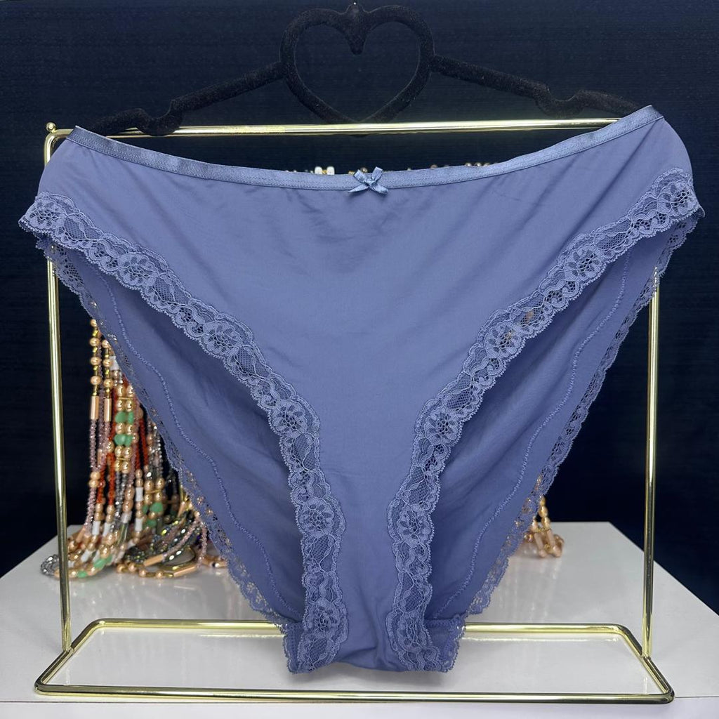 4072 Culotte Échancrée Dentelle Fleurie Bleu Gris. Taille 2XL large