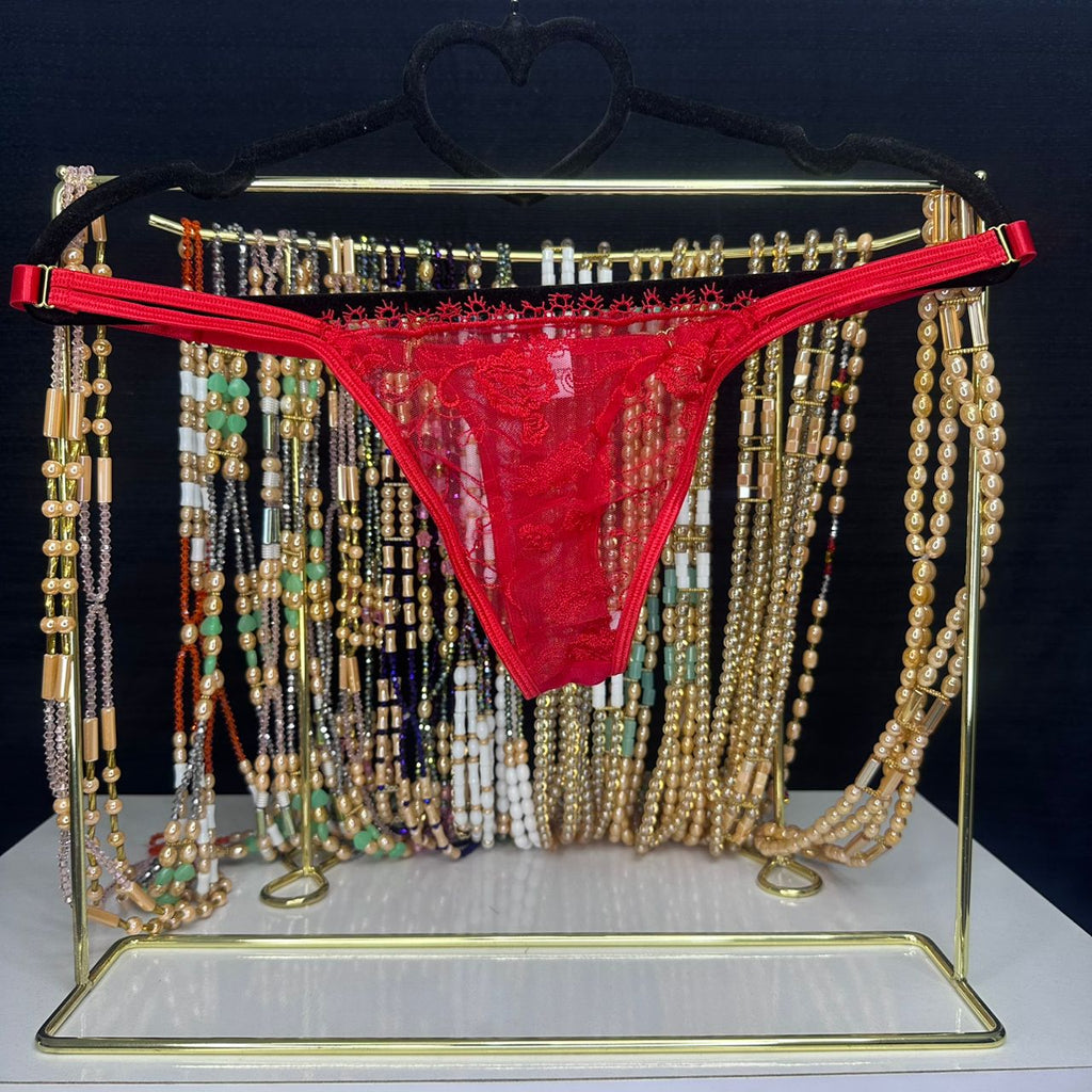 4096 String Rouge Passion Dentelle Fleurie & Bretelles Ajustables – Séduction Assumée. Taille L