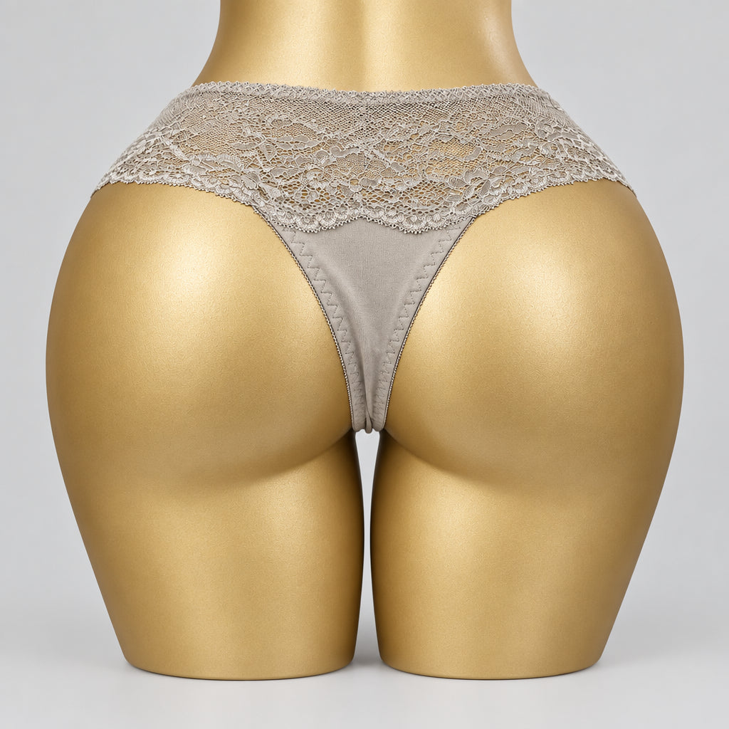4181 Culotte Taupe Taille Haute Dentelle Latérale – Douceur Neutre. Taille L grand