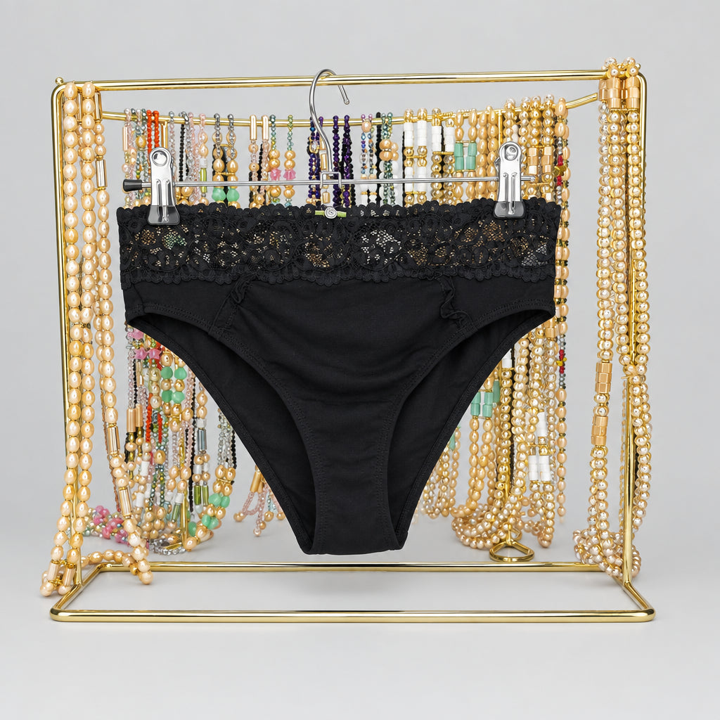 4153 Culotte Noire Dentelle Florale Classique – Intemporel Chic. Taille S