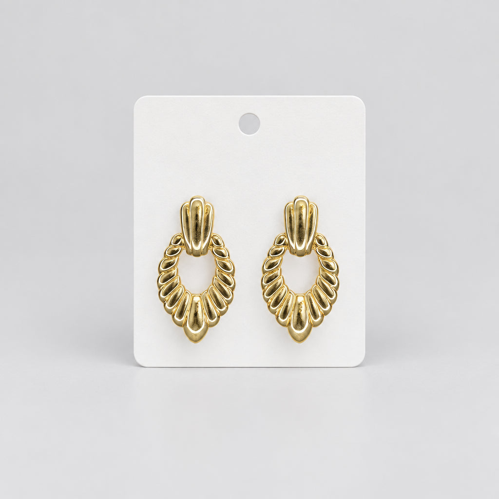 4208 Boucles d'Oreilles Créoles Dorées Gaufrées – Style Rétro Chic