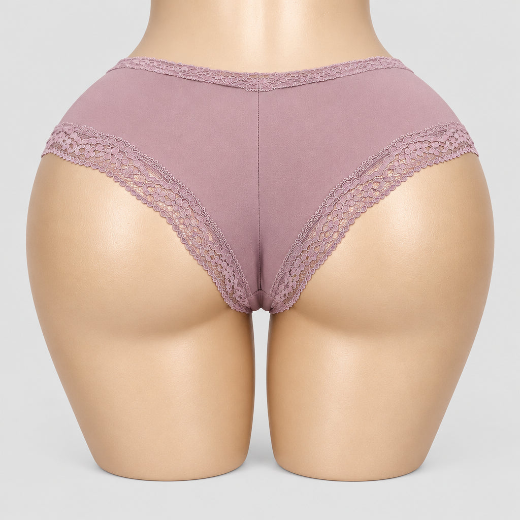 4173 Culotte Shorty Mauve Satinée Bordure Dentelle - Élégance Poudrée. Taille S/M
