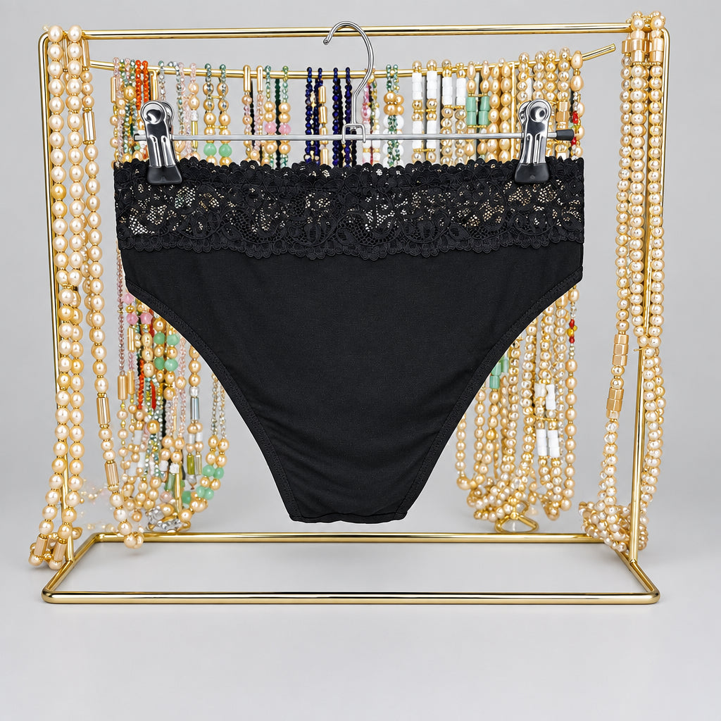 4153 Culotte Noire Dentelle Florale Classique – Intemporel Chic. Taille S