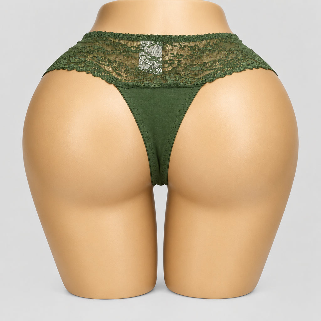 4179 Culotte Verte Taille Haute Dentelle Latérale – Douceur Céleste. Taille L
