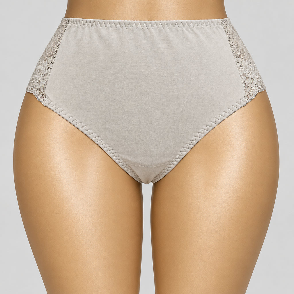 4181 Culotte Taupe Taille Haute Dentelle Latérale – Douceur Neutre. Taille L grand
