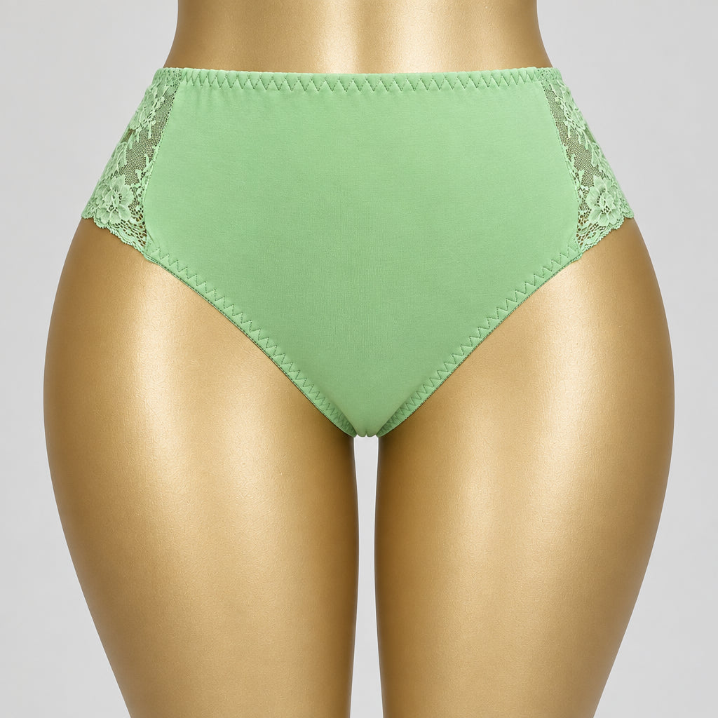 4176 Culotte Verte Taille Haute Dentelle Latérale – Douceur Céleste. Taille M grand