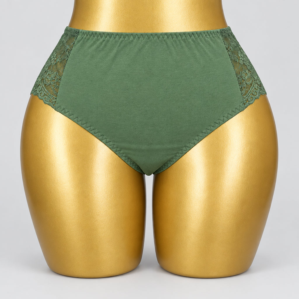4179 Culotte Verte Taille Haute Dentelle Latérale – Douceur Céleste. Taille L
