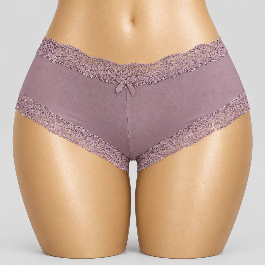 4173 Culotte Shorty Mauve Satinée Bordure Dentelle - Élégance Poudrée. Taille S/M