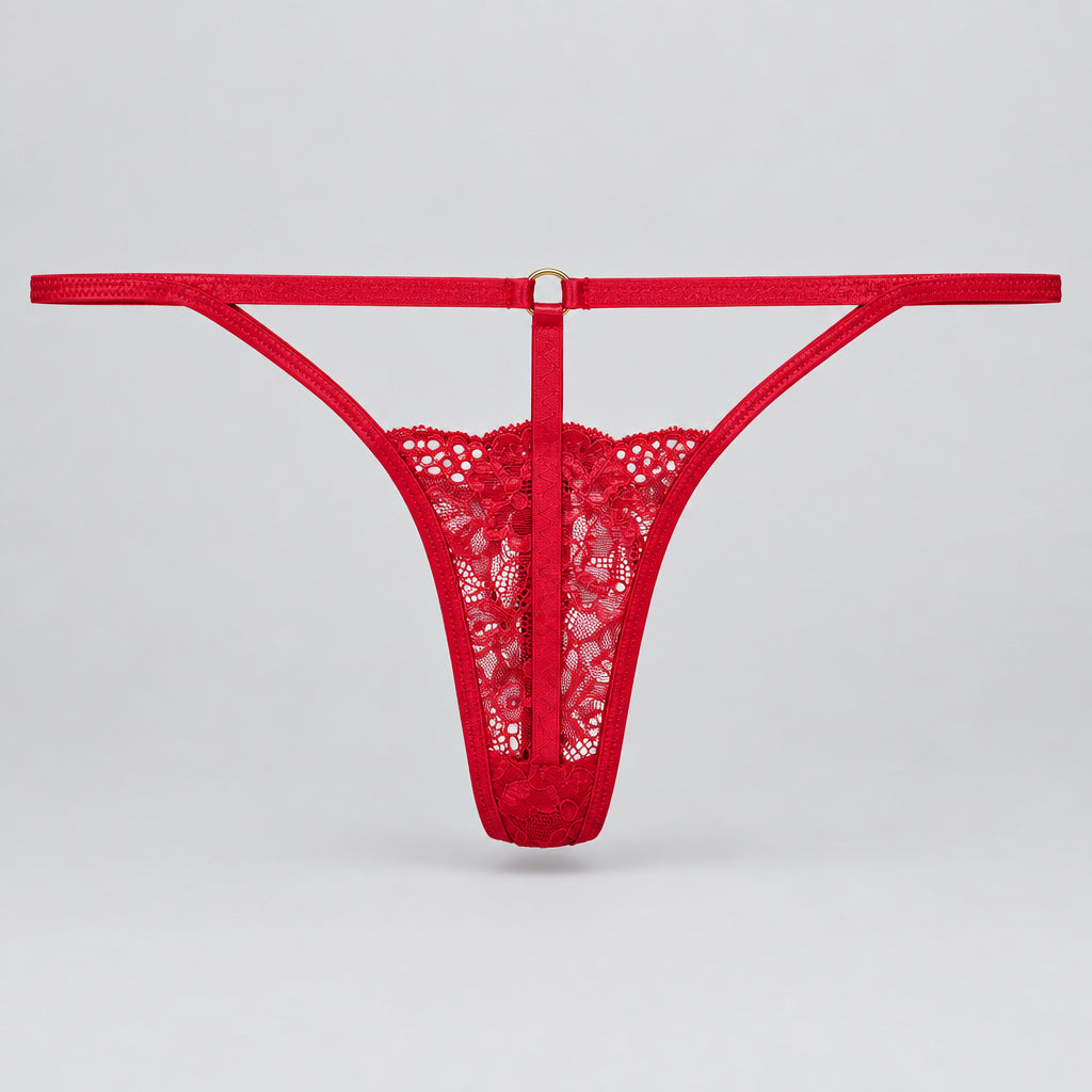 4156 String Rouge Dentelle Fleurie – Passion Audacieuse. Taille S/M